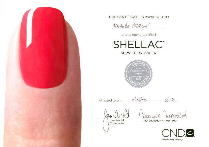 Certifikát CND Shellac™ | Markéta Mlíková