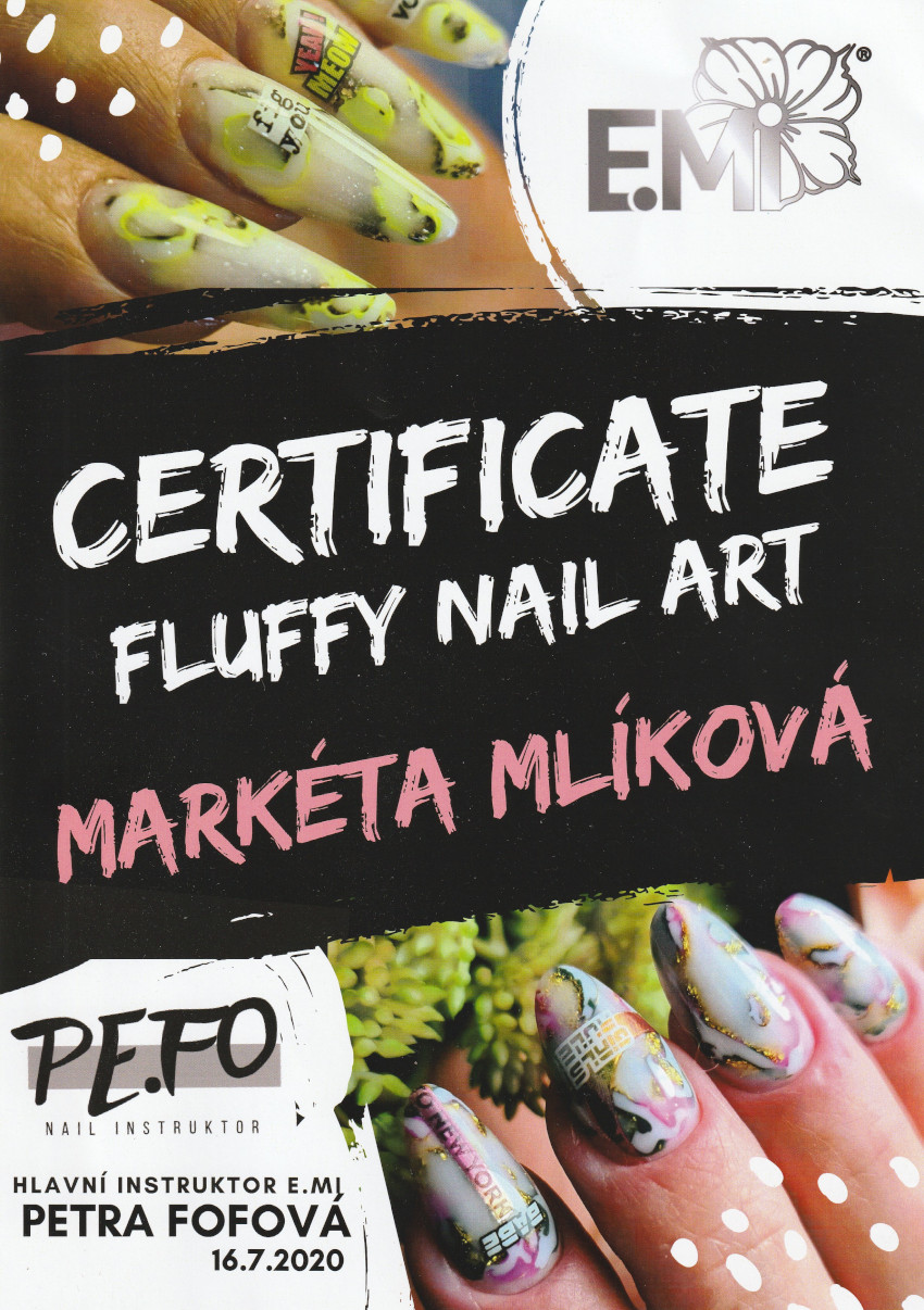 Certifikát E.Mi - PE.FO - Fluffy Nail Art | Markéta Mlíková