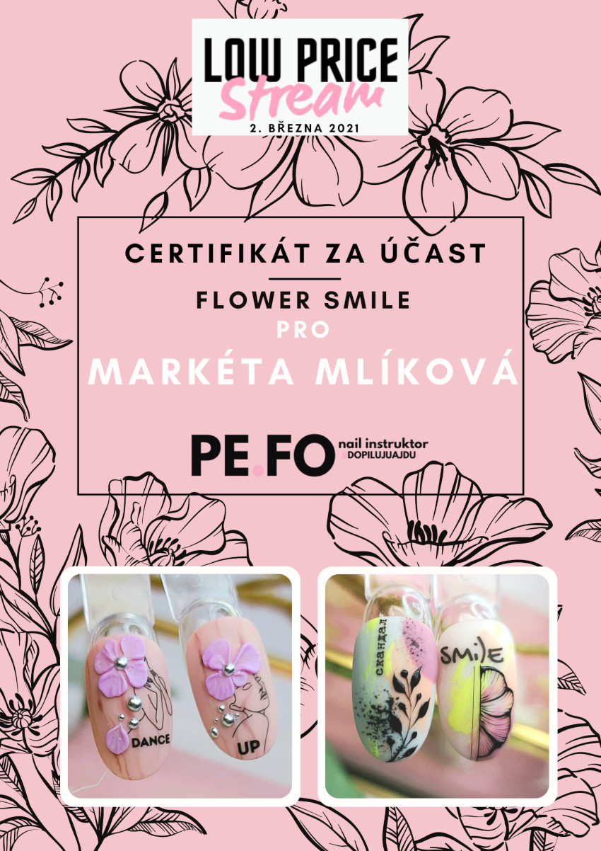 Certifikát E.Mi - PE.FO - Flower smile | Markéta Mlíková