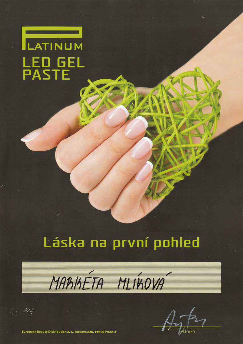 Certifikát Platinum - LED Gel paste | Markéta Mlíková