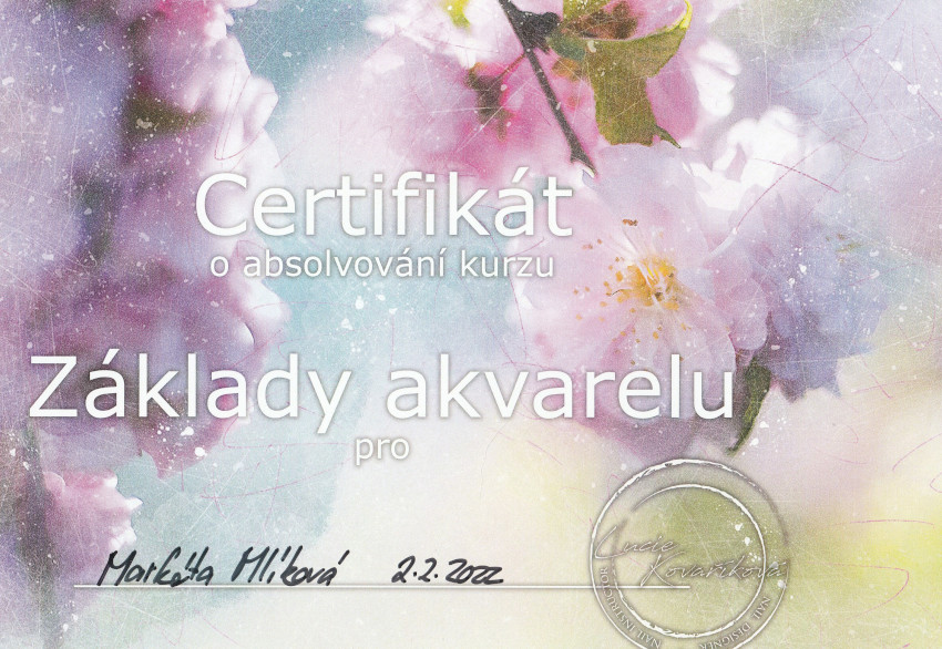 Certifikát Základy akvarelu | Markéta Mlíková